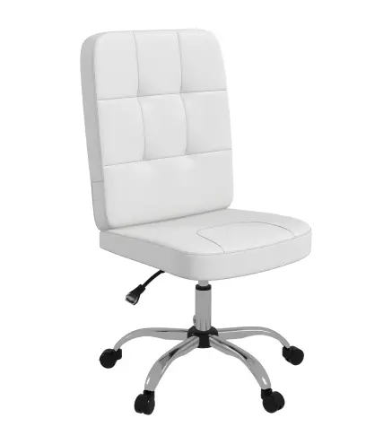 Silla de Oficina sin Brazos Silla de Escritorio Giratorio de Piel Sintética con Altura Ajustable 45x59x90-100 cm Blanco