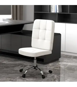 Silla de Oficina sin Brazos Silla de Escritorio Giratorio de Piel Sintética con Altura Ajustable 45x59x90-100 cm Blanco