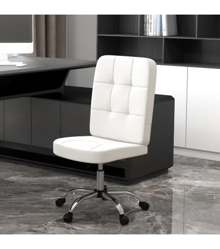 Silla de Oficina sin Brazos Silla de Escritorio Giratorio de Piel Sintética con Altura Ajustable 45x59x90-100 cm Blanco