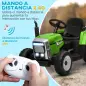 Tractor Eléctrico con Remolque para Niños 3-6 Años con Control Remoto y Cinturón de Seguridad 136,5x50x52,5 cm Verde