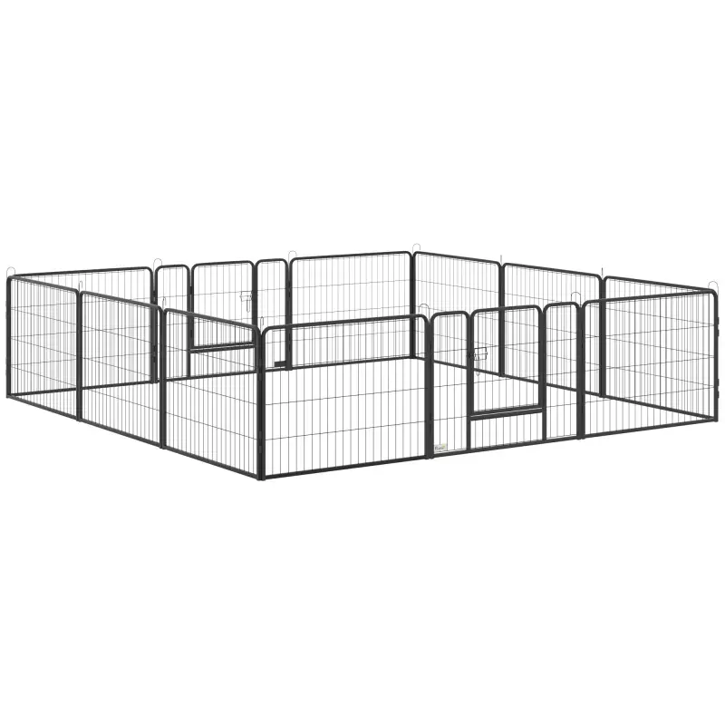 Parque para Perros de 12 Paneles con 2 Puertas Corralito para Perros para Exterior Interior Acero 80x60 cm Gris