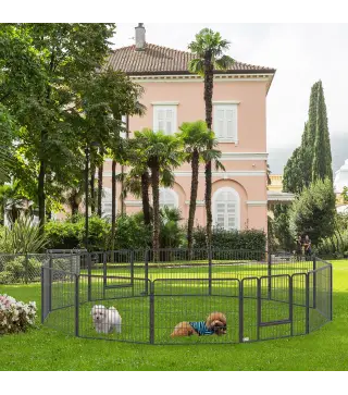 Parque para Perros de 12 Paneles con 2 Puertas Corralito para Perros para Exterior Interior Acero 80x60 cm Gris