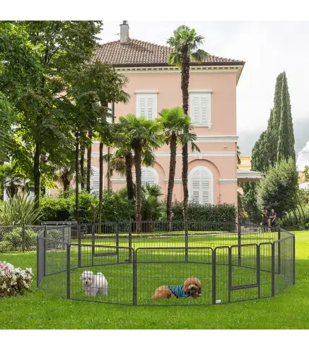 Parque para Perros de 12 Paneles con 2 Puertas Corralito para Perros para Exterior Interior Acero 80x60 cm Gris