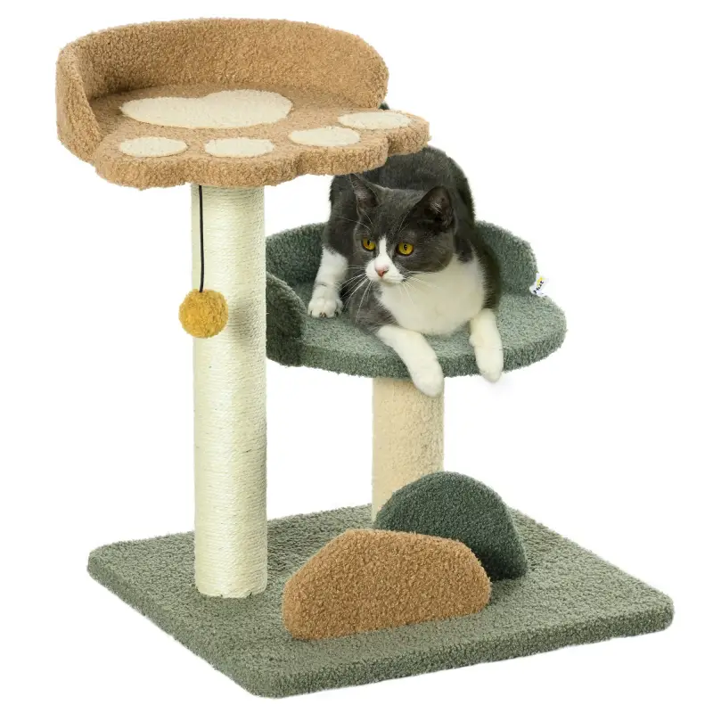 Árbol Rascador para Gatos Árbol Pequeño de 52 cm con Cama Poste de Sisal y Bola Colgante 43x39x52 cm Multicolor