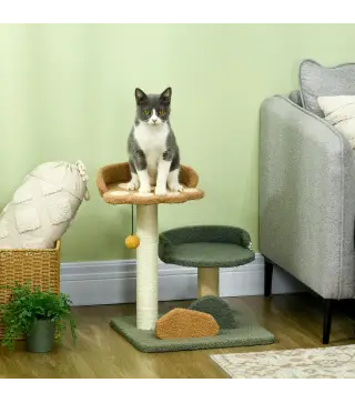 Árbol Rascador para Gatos Árbol Pequeño de 52 cm con Cama Poste de Sisal y Bola Colgante 43x39x52 cm Multicolor