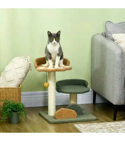 Árbol Rascador para Gatos Árbol Pequeño de 52 cm con Cama Poste de Sisal y Bola Colgante 43x39x52 cm Multicolor