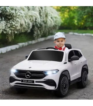 Coche Eléctrico para Niños Mercedes-Benz EQA 12V Control Remoto Música Bocina Velocidad 3-8 km/h 111,5x69x52,5cm Blanco