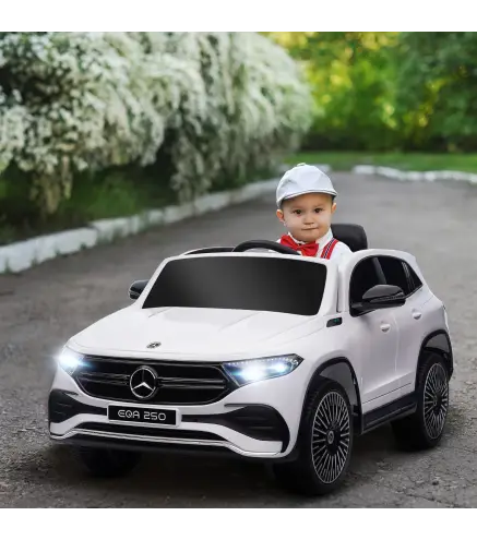 Coche Eléctrico para Niños Mercedes-Benz EQA 12V Control Remoto Música Bocina Velocidad 3-8 km/h 111,5x69x52,5cm Blanco