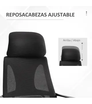 Silla de Escritorio Ajustable con Reposabrazos Reposacabezas y Función Basculante Carga 120 kg 64x55x116-126 cm Negro