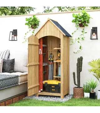 Caseta Jardín Exterior de Madera 77,5x54,2x179,5 cm 0,3 m² para Almacenaje de Herramientas con Estantes Puertas Natural