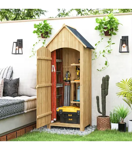 Caseta Jardín Exterior de Madera 77,5x54,2x179,5 cm 0,3 m² para Almacenaje de Herramientas con Estantes Puertas Natural