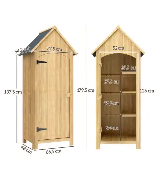 Caseta Jardín Exterior de Madera 77,5x54,2x179,5 cm 0,3 m² para Almacenaje de Herramientas con Estantes Puertas Natural