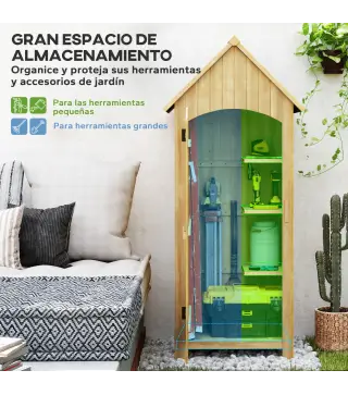 Caseta Jardín Exterior de Madera 77,5x54,2x179,5 cm 0,3 m² para Almacenaje de Herramientas con Estantes Puertas Natural