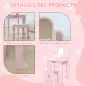 Tocador para Niños con Espejo y Taburete Tocador Infantil Tocador de Maquillaje para Niña de 3 a 6 Años con Cajón Rosa