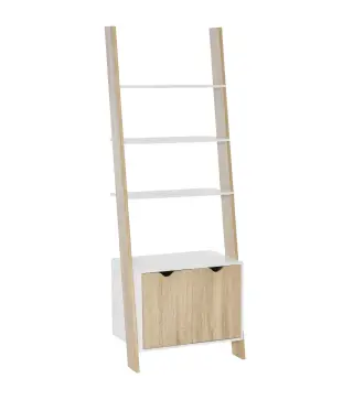 Estantería en Forma de Escalera de Madera Librería con 3 Estantes y 1 Armario de Almacenaje 60x40x171 cm Roble y Blanco