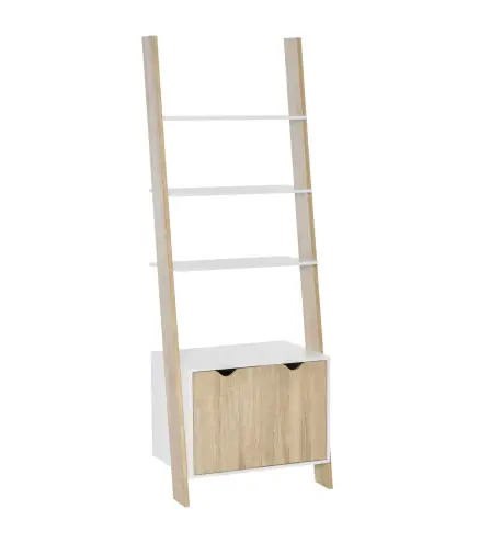Estantería en Forma de Escalera de Madera Librería con 3 Estantes y 1 Armario de Almacenaje 60x40x171 cm Roble y Blanco