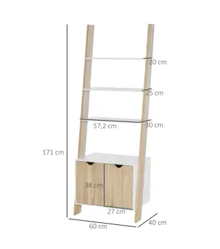 Estantería en Forma de Escalera de Madera Librería con 3 Estantes y 1 Armario de Almacenaje 60x40x171 cm Roble y Blanco
