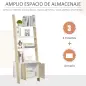 Estantería en Forma de Escalera de Madera Librería con 3 Estantes y 1 Armario de Almacenaje 60x40x171 cm Roble y Blanco