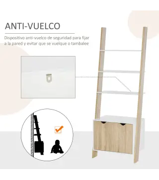 Estantería en Forma de Escalera de Madera Librería con 3 Estantes y 1 Armario de Almacenaje 60x40x171 cm Roble y Blanco