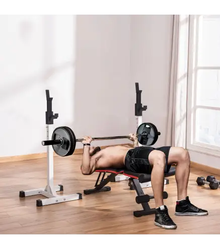 Soporte Barras Pesas de Acero con Altura Ajustable en 12 Niveles Carga Máx. 150 kg 52x48x105-160 cm Blanco