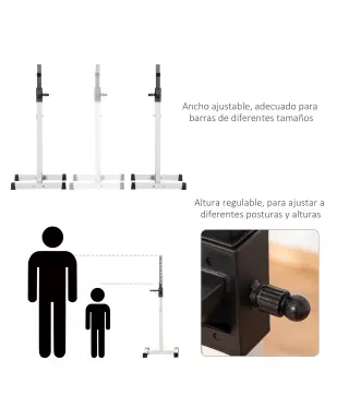 Soporte Barras Pesas de Acero con Altura Ajustable en 12 Niveles Carga Máx. 150 kg 52x48x105-160 cm Blanco