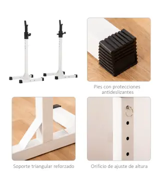 Soporte Barras Pesas de Acero con Altura Ajustable en 12 Niveles Carga Máx. 150 kg 52x48x105-160 cm Blanco