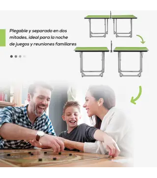 Mesa de Ping-Pong Plegable con Red y Marco de Acero Fácil de Transportar para Interior y Exterior 182x91x76 cm Verde