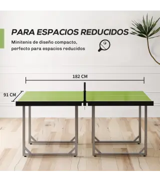 Mesa de Ping-Pong Plegable con Red y Marco de Acero Fácil de Transportar para Interior y Exterior 182x91x76 cm Verde
