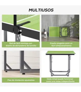 Mesa de Ping-Pong Plegable con Red y Marco de Acero Fácil de Transportar para Interior y Exterior 182x91x76 cm Verde
