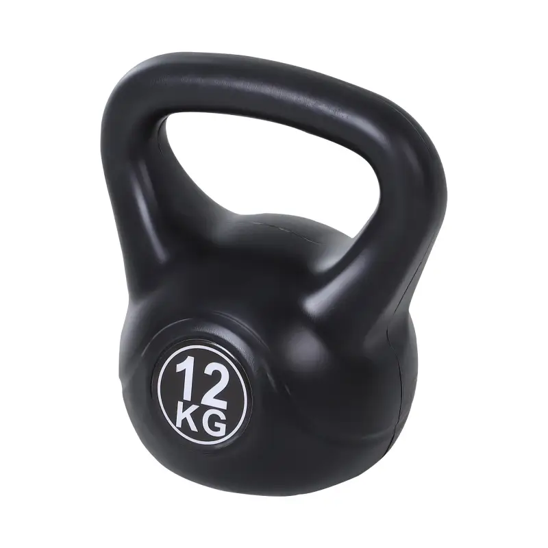 Pesa Rusa de 12 kg Kettlebell Relleno de Arena con Mango Ancho Antideslizante para Entrenamiento 27x21x31 cm Negro