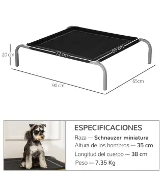 Cama Elevada para Perros Gatos Transpirable Cama para Mascotas 90x65x20 cm para Dormir Relajar con Marco de Acero para Interior