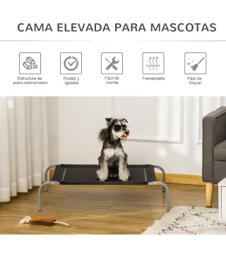 Cama Elevada para Perros Gatos Transpirable Cama para Mascotas 90x65x20 cm para Dormir Relajar con Marco de Acero para Interior