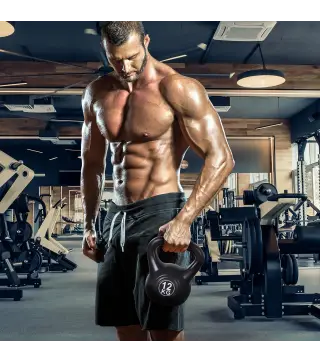 Pesa Rusa de 12 kg Kettlebell Relleno de Arena con Mango Ancho Antideslizante para Entrenamiento 27x21x31 cm Negro