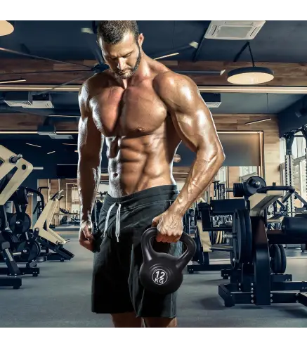 Pesa Rusa de 12 kg Kettlebell Relleno de Arena con Mango Ancho Antideslizante para Entrenamiento 27x21x31 cm Negro