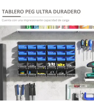 Estantería de Pared para Herramientas de 33 Piezas 63x18x37,5 cm con 30 Cajas Desmontable y 2 Paneles Azul y Gris