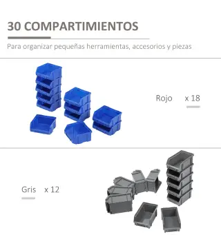 Estantería de Pared para Herramientas de 33 Piezas 63x18x37,5 cm con 30 Cajas Desmontable y 2 Paneles Azul y Gris