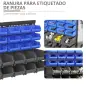 Estantería de Pared para Herramientas de 33 Piezas 63x18x37,5 cm con 30 Cajas Desmontable y 2 Paneles Azul y Gris
