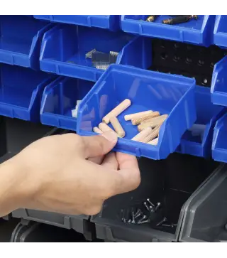 Estantería de Pared para Herramientas de 33 Piezas 63x18x37,5 cm con 30 Cajas Desmontable y 2 Paneles Azul y Gris