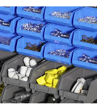 Estantería de Pared para Herramientas de 33 Piezas 63x18x37,5 cm con 30 Cajas Desmontable y 2 Paneles Azul y Gris