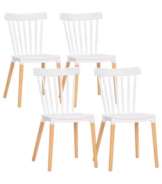 Juego de 4 Sillas de Comedor Estilo Nórdico con Respaldo de Polipropileno y Patas de Madera 48x52,5x83 cm Blanco