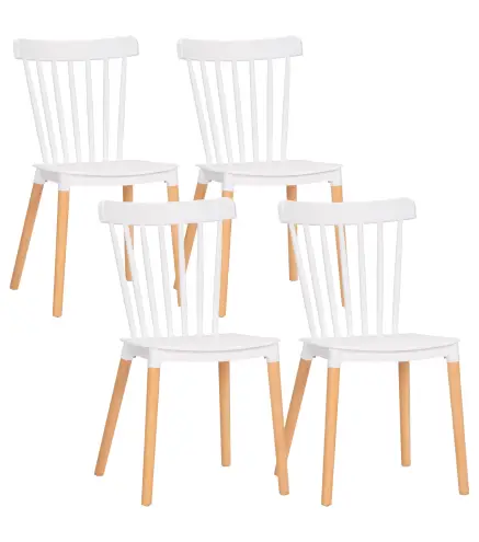 Juego de 4 Sillas de Comedor Estilo Nórdico con Respaldo de Polipropileno y Patas de Madera 48x52,5x83 cm Blanco