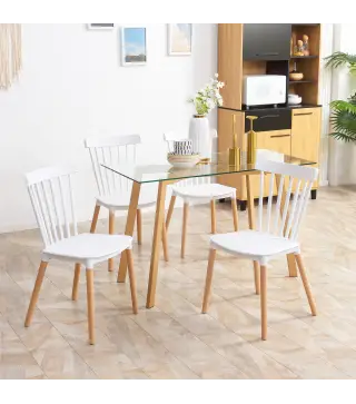 Juego de 4 Sillas de Comedor Estilo Nórdico con Respaldo de Polipropileno y Patas de Madera 48x52,5x83 cm Blanco