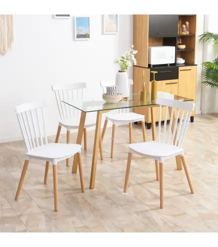 Juego de 4 Sillas de Comedor Estilo Nórdico con Respaldo de Polipropileno y Patas de Madera 48x52,5x83 cm Blanco