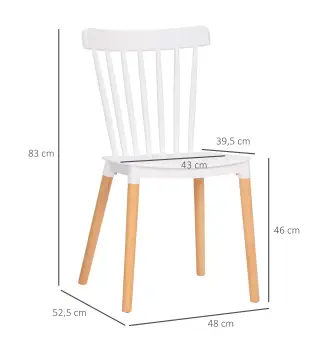 Juego de 4 Sillas de Comedor Estilo Nórdico con Respaldo de Polipropileno y Patas de Madera 48x52,5x83 cm Blanco