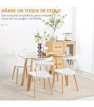 Juego de 4 Sillas de Comedor Estilo Nórdico con Respaldo de Polipropileno y Patas de Madera 48x52,5x83 cm Blanco