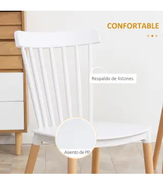 Juego de 4 Sillas de Comedor Estilo Nórdico con Respaldo de Polipropileno y Patas de Madera 48x52,5x83 cm Blanco