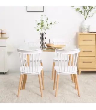 Juego de 4 Sillas de Comedor Estilo Nórdico con Respaldo de Polipropileno y Patas de Madera 48x52,5x83 cm Blanco