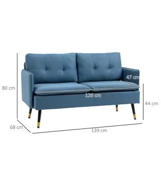 Sofá de Salón de 2 Plazas Moderno con 4 Cojines Reposabrazos y Patas de Acero Carga 240 kg 139x68x80 cm Azul