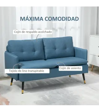 Sofá de Salón de 2 Plazas Moderno con 4 Cojines Reposabrazos y Patas de Acero Carga 240 kg 139x68x80 cm Azul