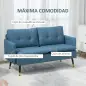 Sofá de Salón de 2 Plazas Moderno con 4 Cojines Reposabrazos y Patas de Acero Carga 240 kg 139x68x80 cm Azul